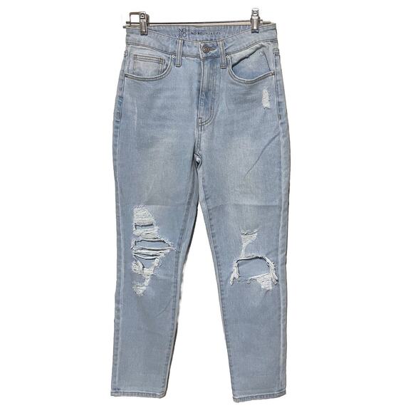 Nobo Jeans No Boundaries Juniors Size 5 Blue High Rise Distressed Stretch Mom - Picture 1 of 6